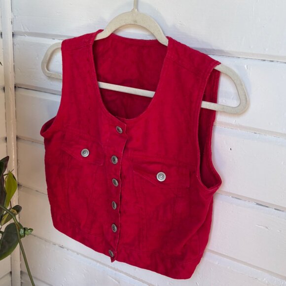 xhiliration Denim Eyelet Button-Up Vest - Picture 1 of 8